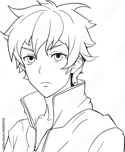 Anime boy head in cartoon style, anime boy, coloring page, vector Illustration, SVG