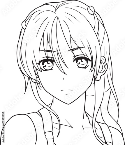 Anime girl head in cartoon style, anime girl, coloring page, vector Illustration, SVG