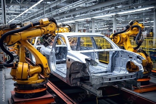 robotic arm assembly line factory manufacture industry in a car plant Generative AI