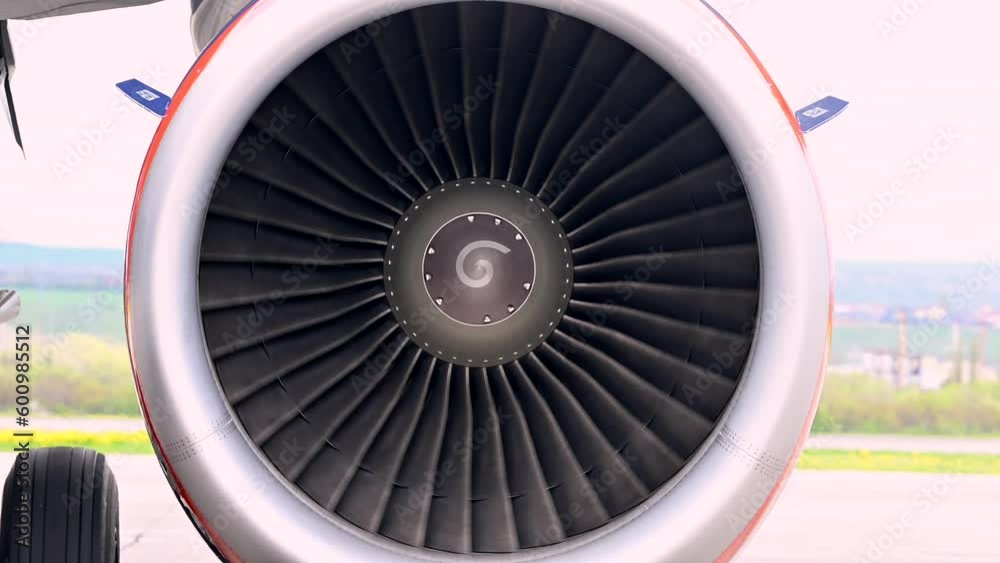 Huge airplane jet engine close up view moving forward heat haze distant airplane lining up behind. 4k super slow motion raw video 120 fps Huge airplane jet engine close up view moving forward heat haze distant airplane lining up behind. 4k super slow motion raw video 120 fps