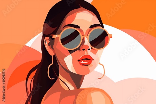 glasses woman fashion young illustration modern portrait design girl style poster. Generative AI.