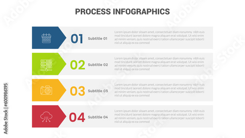 business process stage infographics template diagram banner with long rectangle box vertical direction and 4 point step creative design for slide presentation data