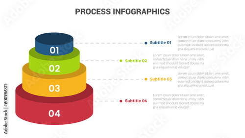 business process stage infographics template diagram banner with round tube stack and 4 point step creative design for slide presentation data
