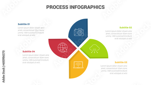 business process stage infographics template diagram banner with fan propeller shape and 4 point step creative design for slide presentation data