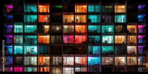 a colorful apartment building with glass windows  generative AI