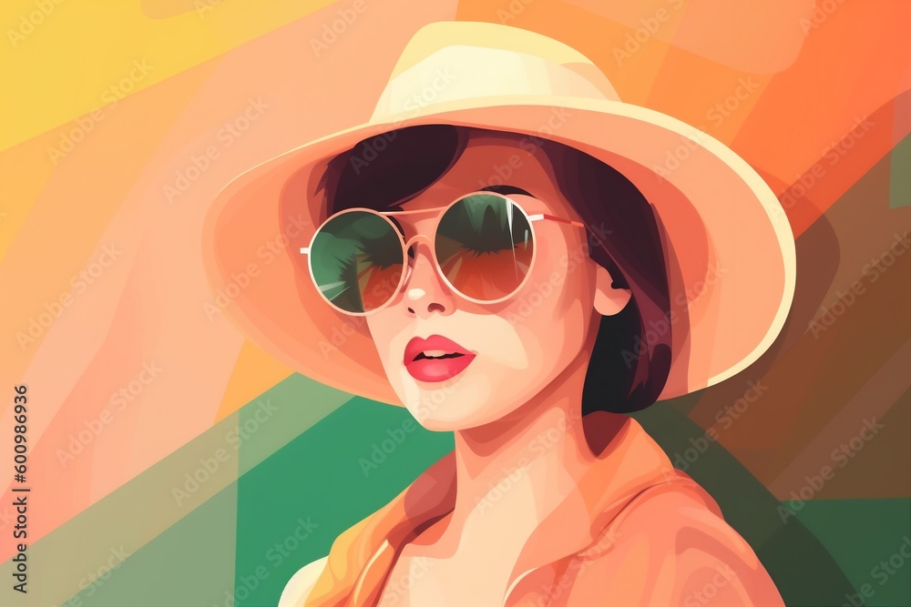 woman illustration design girl poster modern vacation fashion style glasses portrait. Generative AI. woman illustration design girl poster modern vacation fashion style glasses portrait. Generative AI.
