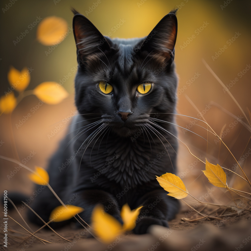 Black Cat With Yellow Eyes. Generative AI