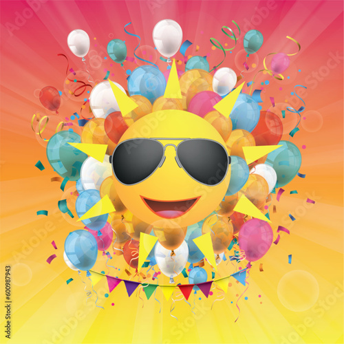 Cool Sun Balloons Confetti Orange Sky Cover