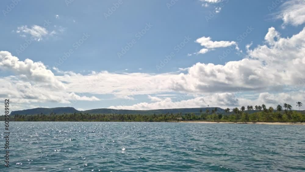 View from boat of Playa Fronton exotic Caribbean beach, Las Galeras in Dominican Republic View from boat of Playa Fronton exotic Caribbean beach, Las Galeras in Dominican Republic