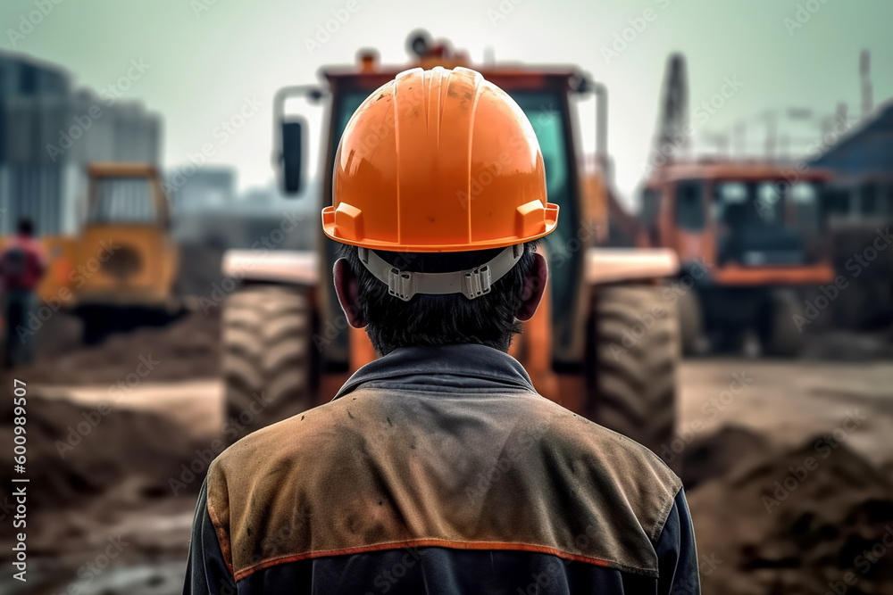 at the back of the construction worker's head is wearing the safety helmet. generative Ai