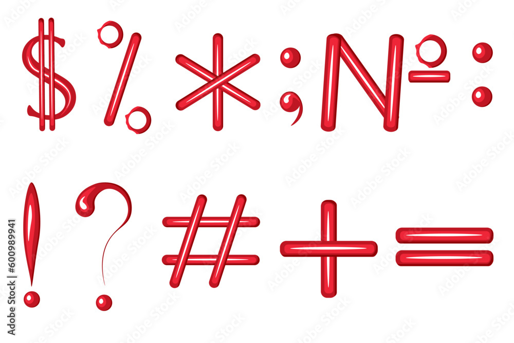 Red Sign isolated on transparent background. Set of Red Punctuation Marks. Vector illustration.