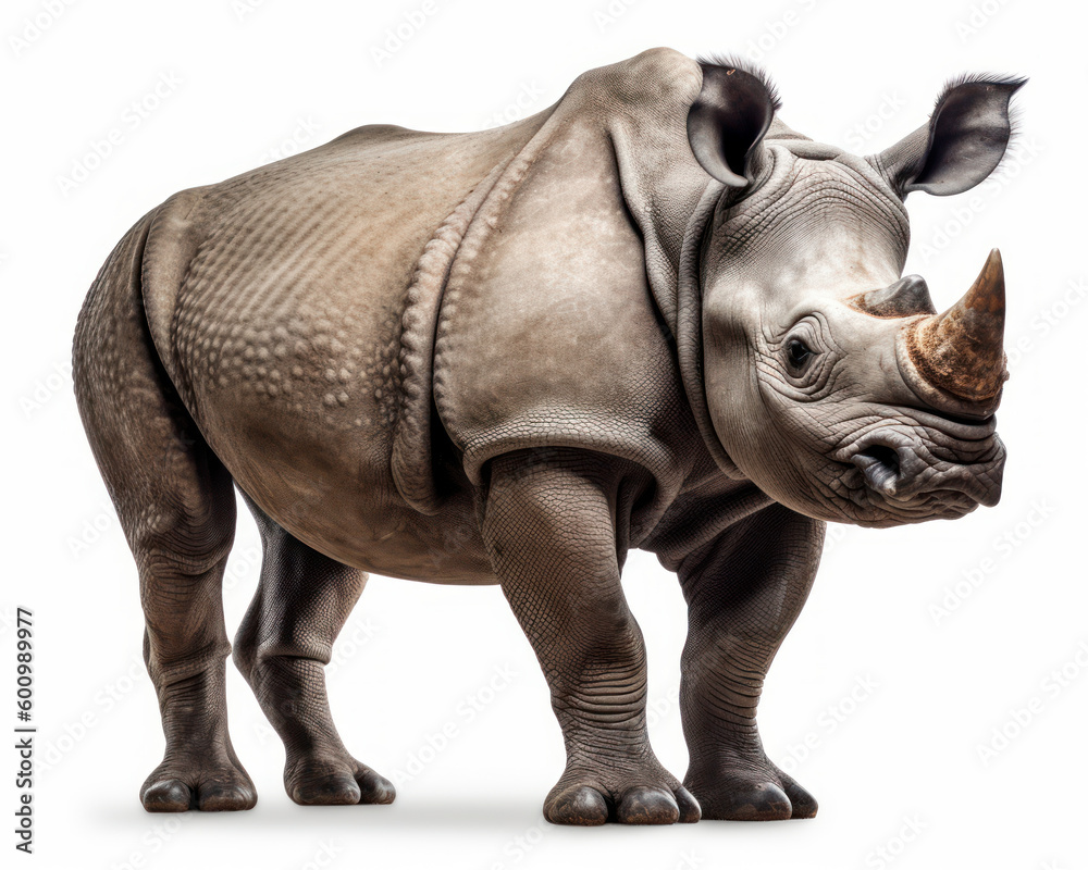 Fototapeta premium photo of Indian rhinoceros isolated on white background. Generative AI