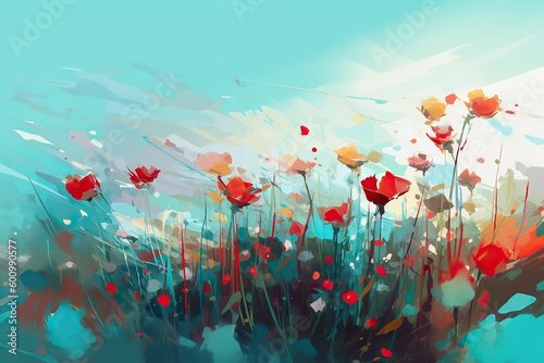 A colorful painting of flowers on a white background Colorful abstract flower meadow illustration