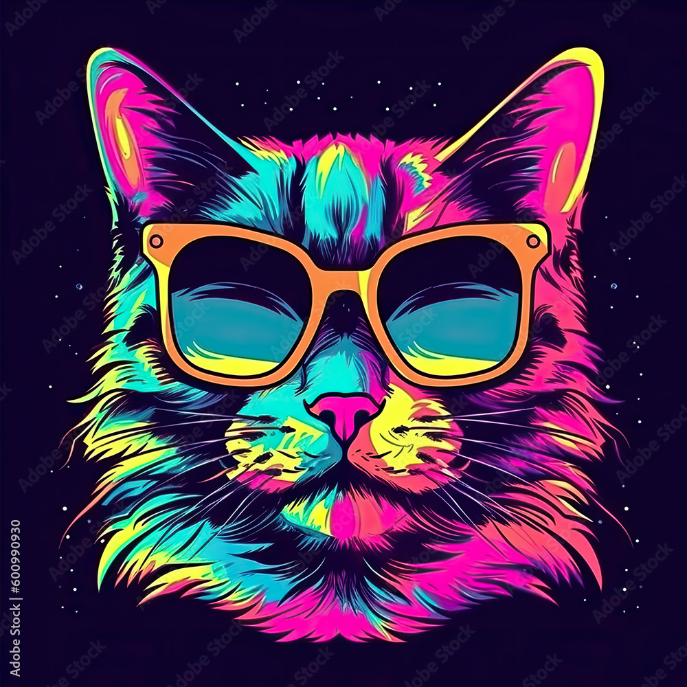 cat with neon light