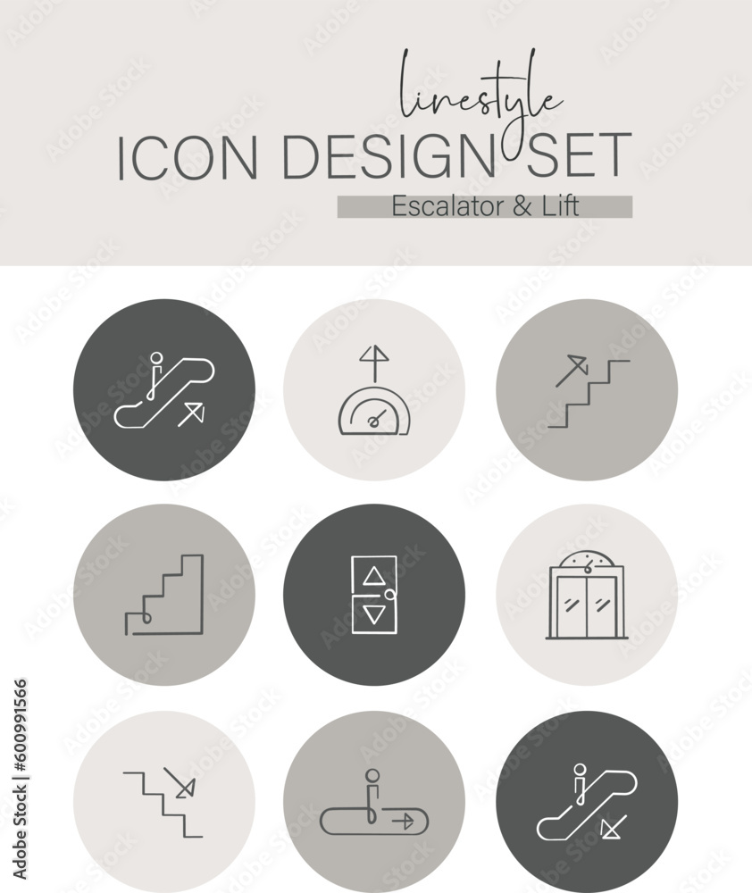 Linestyle Icon Design Set Escalator & Lift
