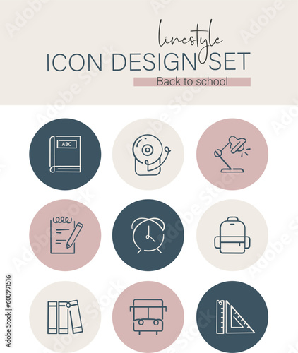 Linestyle Icon Design Set Back to School