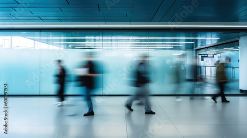 People passing at the airport. Motion Blur. Generative AI
