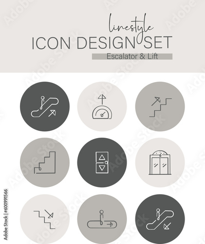 Linestyle Icon Design Set Escalator & Lift
