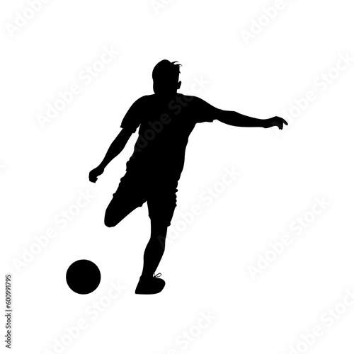 Football, soccer player silhouette with ball isolated. Isolated soccer player silhouette