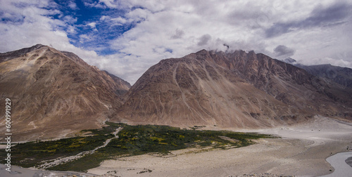 Landscape view of Leh city in falls the town is located in the Indian Himalayas at an altitude of 3500 meters North India.
