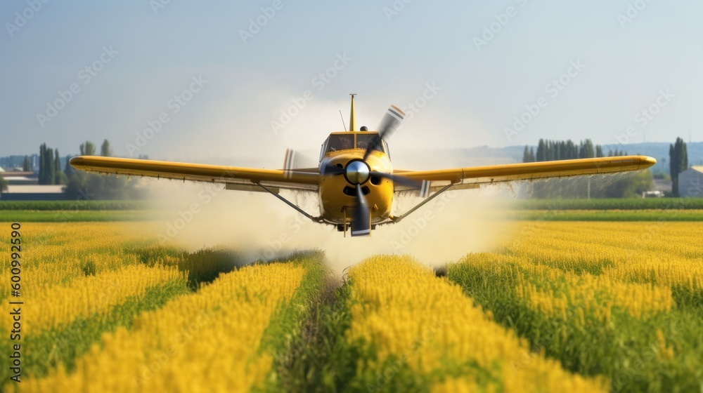 Fototapeta premium airplane spraying the harvest field, generative ai