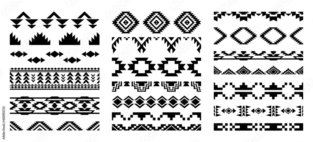 Aztec Navajo Borders set Southwestern Art Symbols - obrazy, fototapety, plakaty 