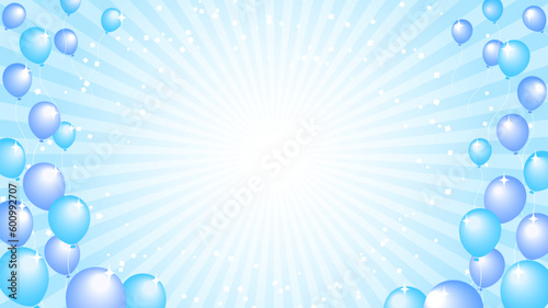 青い放射線と風船がキラキラ輝く背景イラスト