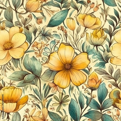 Boho style floral seamless pattern  created with generative AI