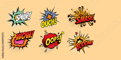 Comic speech bubble with expression text Wow  Vector   stars and clouds. Vector bright dynamic cartoon illustration in retro pop art style background