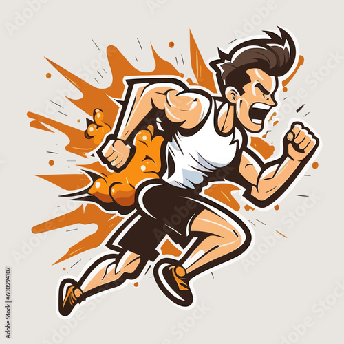Male athlete running outdoors. Healthy lifestyle. cartoon vector illustration, isolated background, label, sticker