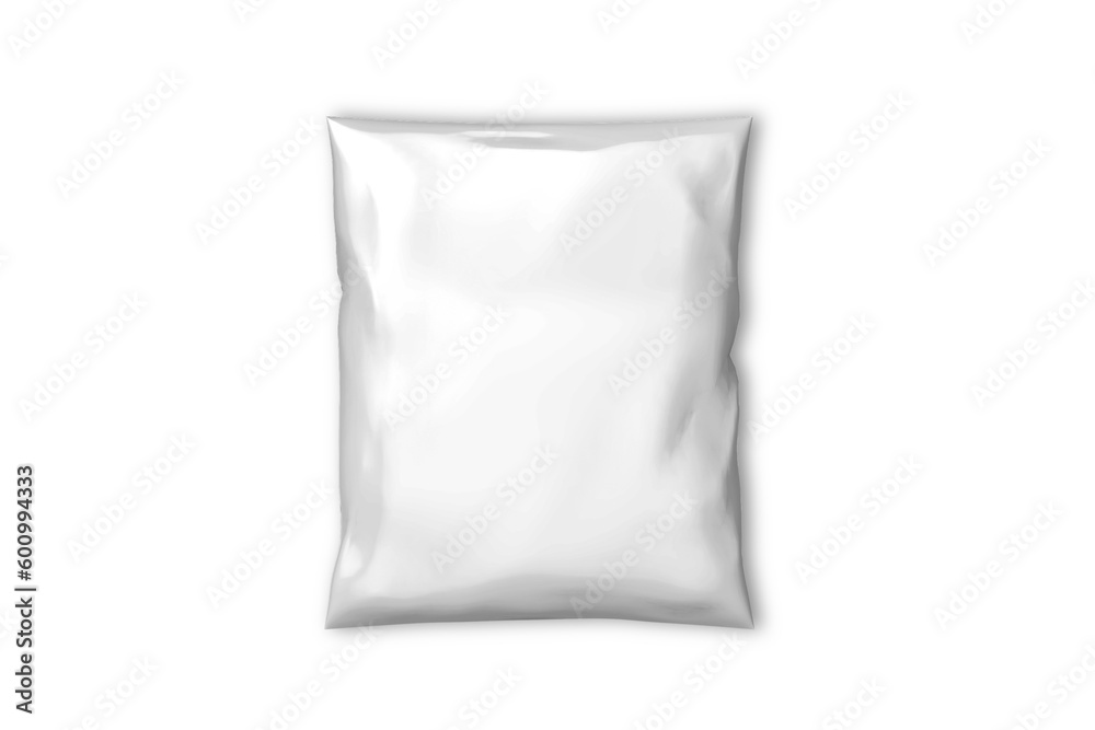 Empty blank white plastic parcel bag isolated on a grey background. Shipping Plastic Bag Postal Packing. Postal package. 3d rendering.