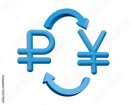 3d Blue Ruble And Yen Symbol Icons With Money Exchange Arrows On White Background, 3d illustration