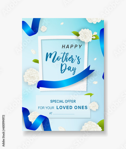 Special offer sale Mothers day template beautiful white jasmine Flower.