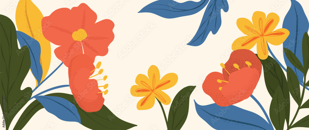 Colorful floral and botanical background vector. Abstract wallpaper of
