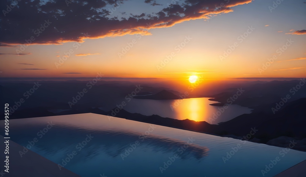 Infinity pool on sunset from Generative AI