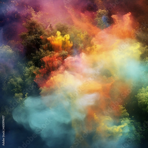 A glowing mist dust particles with bright colour theme. Generative AI