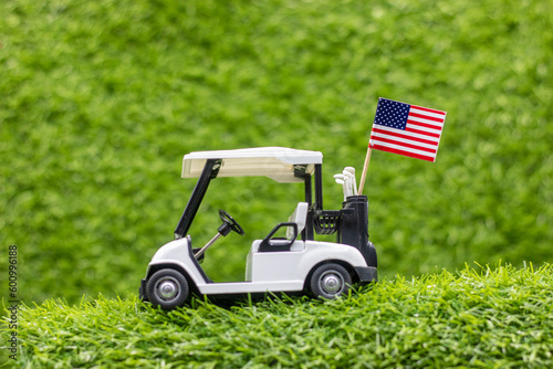 Golf cart with Flag of America for 4th July Independence Day 