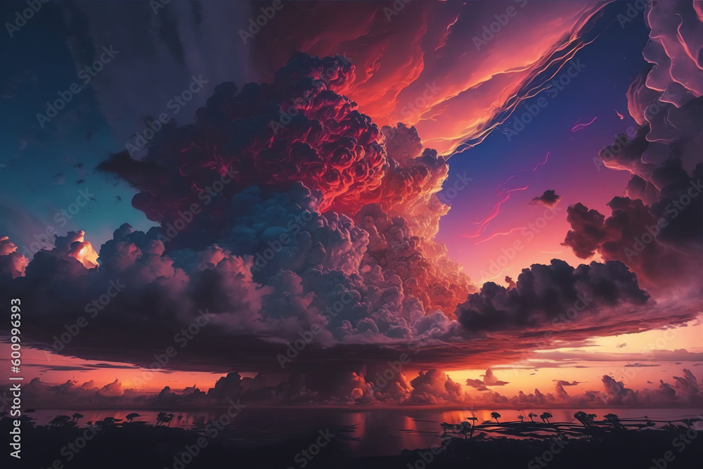 Light in the Dark and Dramatic Storm Clouds. Dramatic sky at the sunset. Generative AI Light in the Dark and Dramatic Storm Clouds. Dramatic sky at the sunset. Generative AI