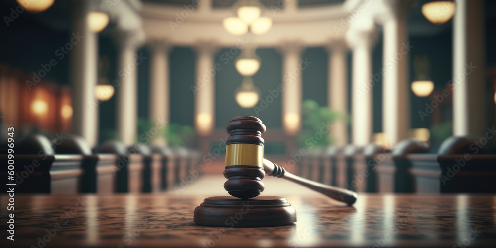 A wooden judge gavel in the courtroom amazing light background. Generative AI A wooden judge gavel in the courtroom amazing light background. Generative AI