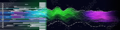 Abstract background grid n chaotic web with data blurred lines on black. Plexus wireframe concept in virtual space. Banner horizontal for business, science and technology data analytics. Big Data.