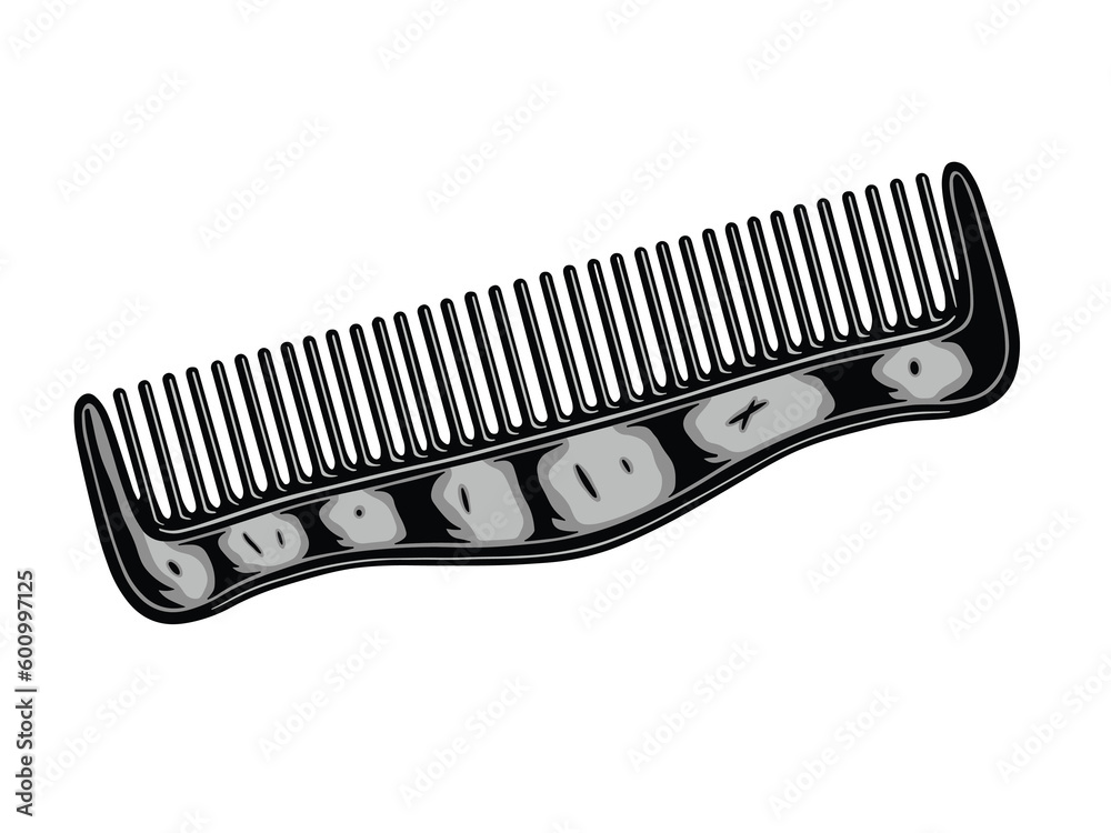 Vintage Retro woodcut linocut engraving barber shop element. Barber classic metal comb. Can be used for logo, emblem, badge, mark, poster design. Monochrome Graphic Art. Vector