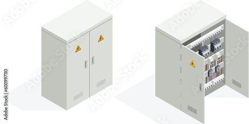 Electric Switchboard or Cabinet as Power Object Isometric. Vector Illustration