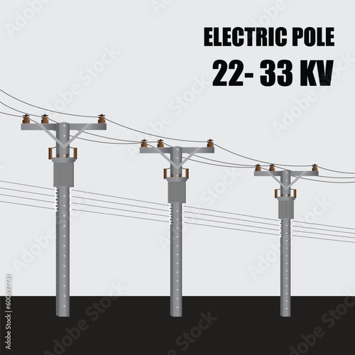 Electric pole. High voltage power concrete pole 22-33 Kv in thailand. Electric power transmission.