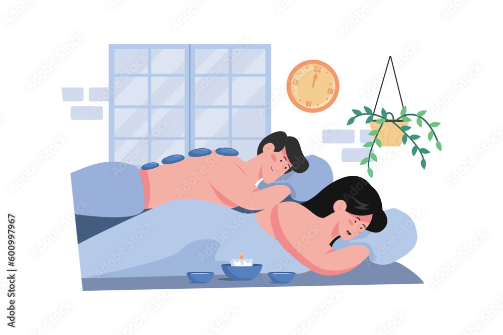 Obraz premium A couple spends the day pampering themselves with spa treatments and massages.