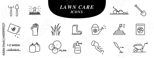 Lawn care gardening icon set illustration