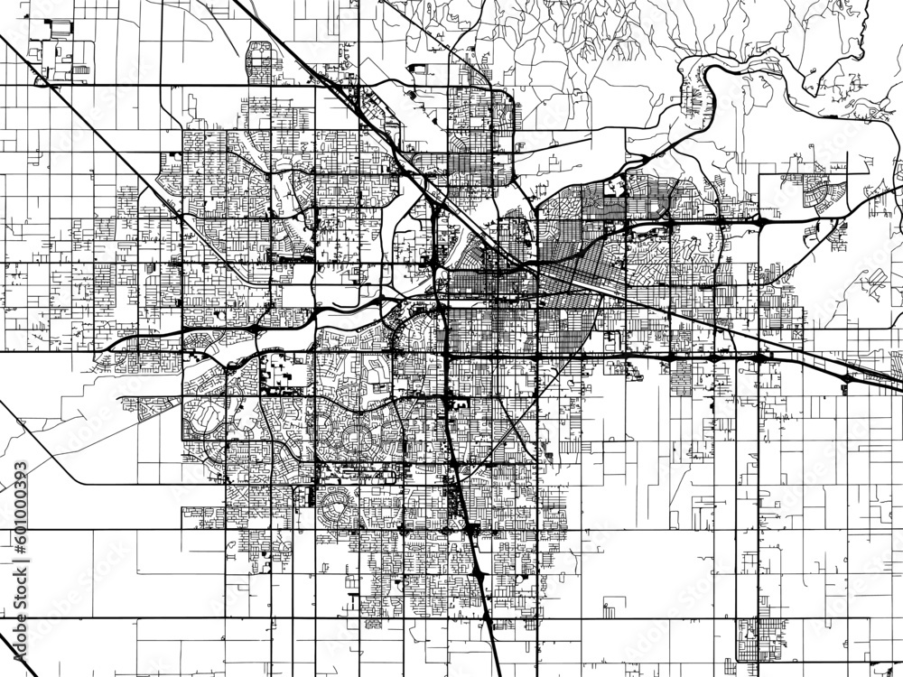 Vector road map of the city of  Bakersfield California in the United States of America on a white background.