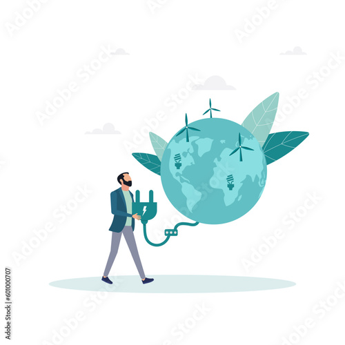 The concept of environmental, social and corporate governance. Vector flat illustration. Sustainable clean industrial enterprise, renewable energy and green electricity.
