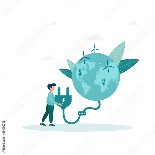 The concept of environmental, social and corporate governance. Vector flat illustration. Sustainable clean industrial enterprise, renewable energy and green electricity.
