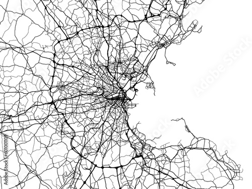 Vector road map of the city of  Boston Metro Massachusetts in the United States of America on a white background.