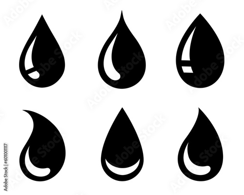 black droplet and drops silhouettes set icon